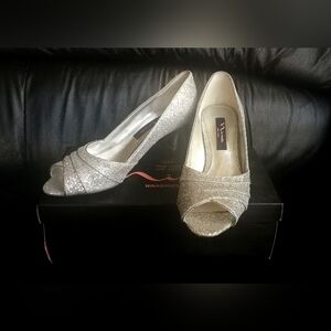 Nina Silver Glitter Open-Toe Heels